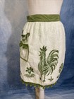 Vintage 1960s Handmade Terry Cloth Apron Green Rooster Design Crochet Trim