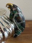Los Castillo Taxco Plateado Mexico Sugar Bowl   Spoon Lapis Malachite Parrots