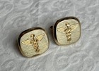 Vintage Gold Inlay Caduceus Cufflinks - Great Gift Doctor Nurse Emt - Mint