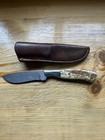 Custom Made Charles Sauer Knife Damascus Blade  Beautiful Scales  Leather Clip