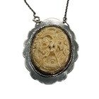 Vtg Hand Carved Chinese Dragon Pendant Necklace Set In Silver 18  Chain