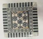 Small Marquetry Wood Trinket Box Inlaid Mother Of Pearl Hinged Lid Jewelry Box