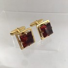 Cufflink Lot Mid Century Mod Gold Tone Red Rhinestone Oval Arrow Chevron Vtg C1