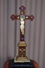 Antique 19thc Boulle Inlay Crucifix Cloisonne Enamel Decor Rare Religious