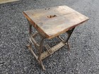 Antique Vintage Foot Pedal Saw Table Solid Wood Top Iron Base Industrial Design 