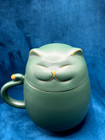 Ceramic Cat Tea Mug Infuser And Lid Heer Whimsical Green 4 