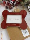 Pottery Barn 2024 Red Dog Bone Dated Enamel Frame Christmas Ornament New Box