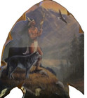 Native American Warrior  Wolf Eagle Mountains Lacquer Wood Arrowhead Wall Plaque