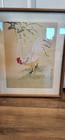 2 Vintage Japanese Chinese Hand Painted Rosters On Silk Framed 