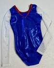 Arisbeth   s Gymnastics Leotard Competition Rhinestone Bling White Blue Gk Sz  Axs