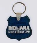 Vintage Indiana State Police Keychain Blue Shield Buckle Up For Life Trooper Fob