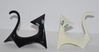 2 Mcm Cubist Art Deco Cat Figurines - Jewel Eyes - 1 Black  1 White