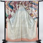 Woman Japanese Kimono Furisode Silk Flower Running Water Foil Cream 160cm