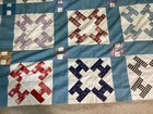 Vintage H Pattern Quilt Top 68x82  Feedsack Fabrics 1940s Hand Stitched