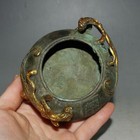 3 6  Chinese Antique Fine Carving Brass Gilding Double Dragons Penwash