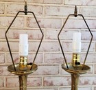 Pair Vintage Mid Century Japanese Brass Table Lamps Embossed Carved Working 31 