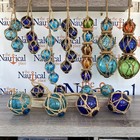 Glass Fishing Floats On Jute Rope - Red  Blue  Aqua  Green - Nautical Wall Decor