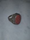 Vintage Chinese Filigree Silver Carved Cinnabar Ring     Intricate Handmade   
