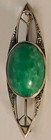 Vintage Antique Handmade Sterling Silver Green Stone Oval Pin Art Nouveau Deco