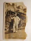 Railroad Engineer Standing By Huge Steam Locomotive  1930 s Snapshot Photo