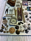 Junk Drawer Lot Vintage Military Pin Golf Badge Knife Stamps Holster Pete Rose
