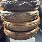 Vintage Polynesian Carved Wooden Bowl Serving Set Antique 9 Piece Set
