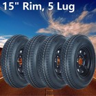 4 Pcs St205 75d15 Trailer Tires And Wheels W 15  Rims 5 Lug On 4 5  Load Range C
