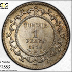 Tunisia  Wwi  1 Franc Ah1334-1916-a  Paris Mint  Silver  Pcgs Ms64  Choice Bu  