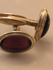 Vintage 1950s Simmons Ruby Red Glass Cabochon Cufflinks     Gold Tone Oval Mid Cen