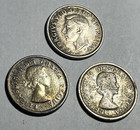 Lot Of 3 Canada Silver 25 Cents Coins  1942-1964  Circulated  Vg8  Vf-20  Xf-40