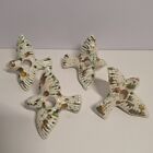 4 Vintage 70s Ceramic Bird Macrame Beads White Speckled 3 x 2 5  Blue Green Lot