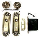Antique Door Set Victorian   Eastlake Backplate Knob Mortise Lock Key Reclaimed