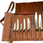 Genuine Leather Knife Roll Bag Chef Knife Case Holds 10 Knives Handmade Brown