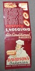 Vintage Feature Matchbook Davidson s Bakeries Chef Hats Full Unstruck