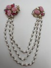 Vintage Hobe Signed Molded Pink Flower Givre Rhinestone Chatelaine Brooch Pin