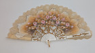 Vintage Spanish Style Folding Hand Fan Painted Fabric Lace