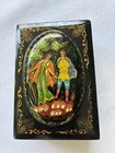 Vtg Russian Lacquer Trinket Jewelry  Box Palekh  Design Hand Painted Courtship