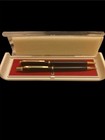 Metal Ballpoint Pen Mechanical Pencil Set Black Body Gold Trim Vintage In Box