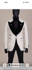 Deji   Kola Ivory gold Floral Jacquard One Button Tuxedo Jacket  Black Lapels