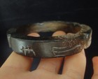 Old Large Chinese Hand Carving Ancient Characters Dark Brown Jade Bangle