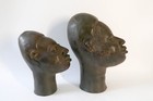 Pair Of Vintage Benin Bronze Ife Heads Sculpture African Art Nigeria