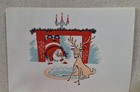 Vintage Mcm Musiclef Music Notes Christmas Card Unused Santa Reindeer Retro 60s 