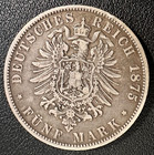 1875 German States Wurttemberg  5 Mark Silver Coin - Vf xf