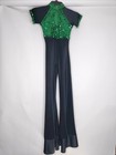 Lauren Womens Sa Green black Sequin Bell Bottoms Short Sleeve Full Body Outfit