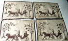4 Vtg Placemats Hand Embroidered Coach   Horse Brown On Beige Cotton