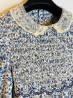 Vtg Polly Flinders Blue off White Calico Floral Prarie Smocked Lace Trim Dress 7