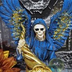 Santa Muerte Blue Statue 8  With Money Cone Holy Death Statue Grim Reaper Wings
