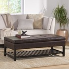 Storage Ottoman Espresso Brown Bonded Leather Tufted Lower Shelf Rectangular