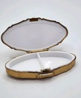 Vintage Stratton England Gold Tone Pill Box Compact Etched Floral Trinket Case