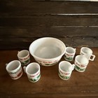 Vintage Hazel Atlas Egg Nog Glass Serving Set Bowl With 7 Cups 